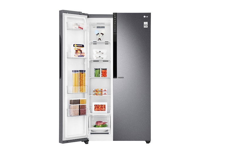 LG 21.6 قدمًا ، ثلاجة جنبًا إلى جنب ، لون جرافيت داكن ، مقبض جيب ، ضاغط خطي عاكس, LS24GBBDLN
