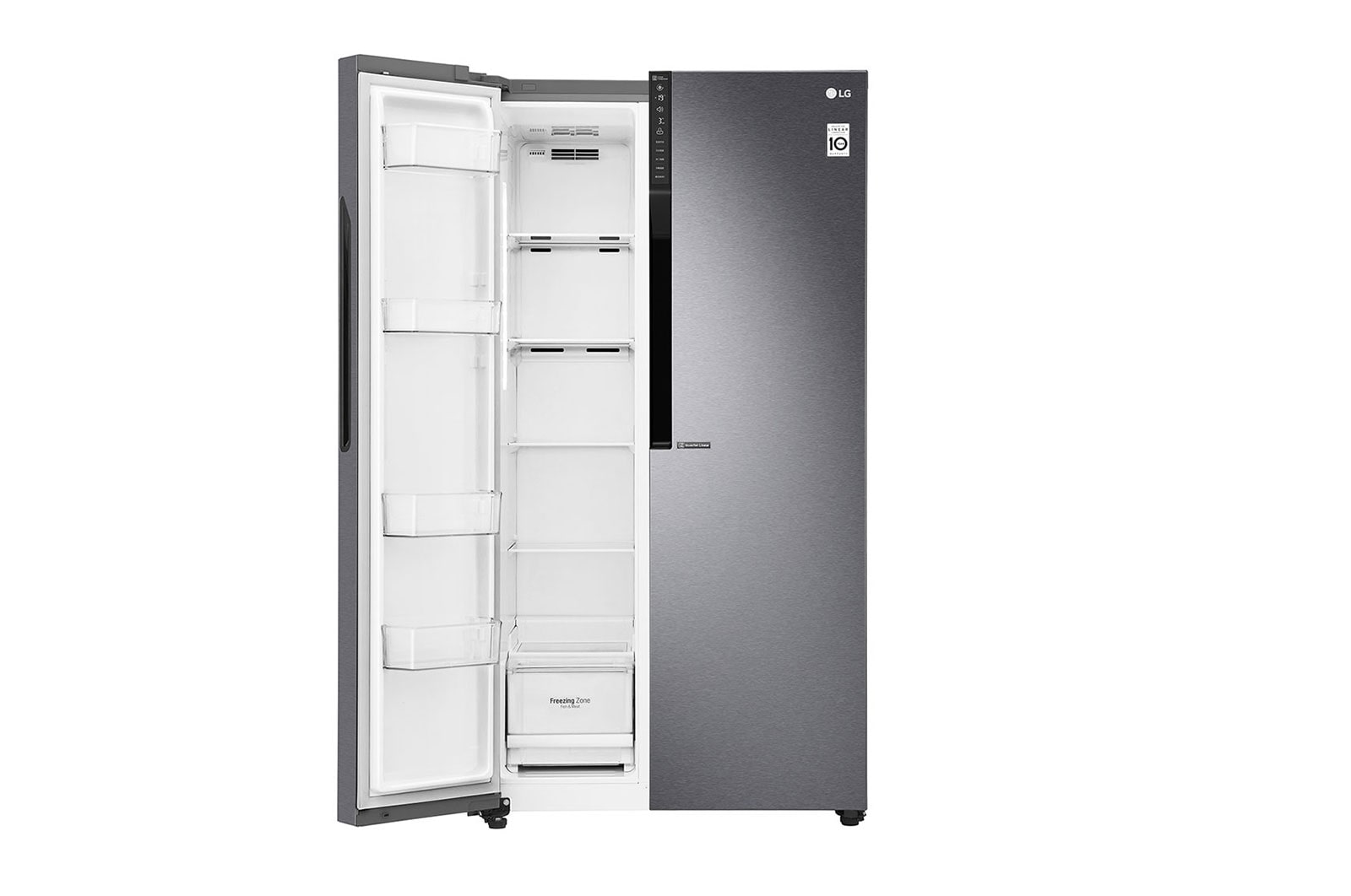 LG 21.6 قدمًا ، ثلاجة جنبًا إلى جنب ، لون جرافيت داكن ، مقبض جيب ، ضاغط خطي عاكس, LS24GBBDLN