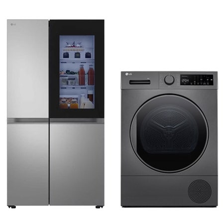 ثلاجة LG بسعة 23.2 قدم مكعب | ثلاجة ببابين | ™InstaView | Door Cooling+ | Smart Inverter Compressor | ThinQ (Wi-Fi) | لون فضي + نشافة بالمضخة الحرارية، سعة 8 كغم، لون فضي