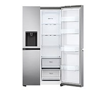 LG 21.7 قدمًا ، ثلاجة جنبًا إلى جنب ، لون فضي بلاتيني ، مقبض جيب ، ضاغط عاكس ذكي, LS25NBLSIV