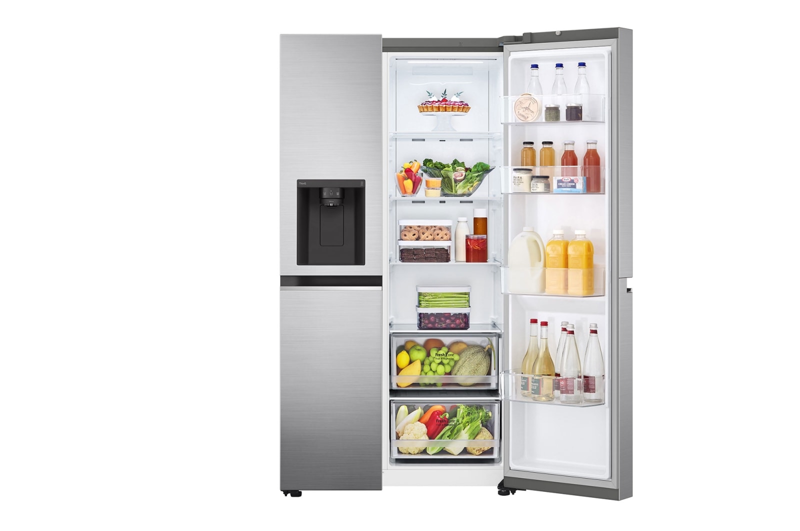 LG 21.7 قدمًا ، ثلاجة جنبًا إلى جنب ، لون فضي بلاتيني ، مقبض جيب ، ضاغط عاكس ذكي, LS25NBLSIV