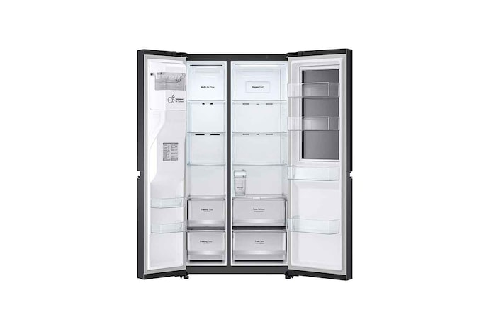 LG 25.5 Cu.Ft, Side By Side Refrigerator, Platinum Silver  Color, InstaView, Hygiene Fresh+, Inverter Linear Compressor, LS32HVDMLV