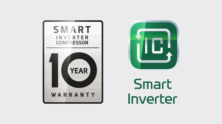 شعار Smart Inverter Compressor وشعار الضمان البالغ 10 سنوات