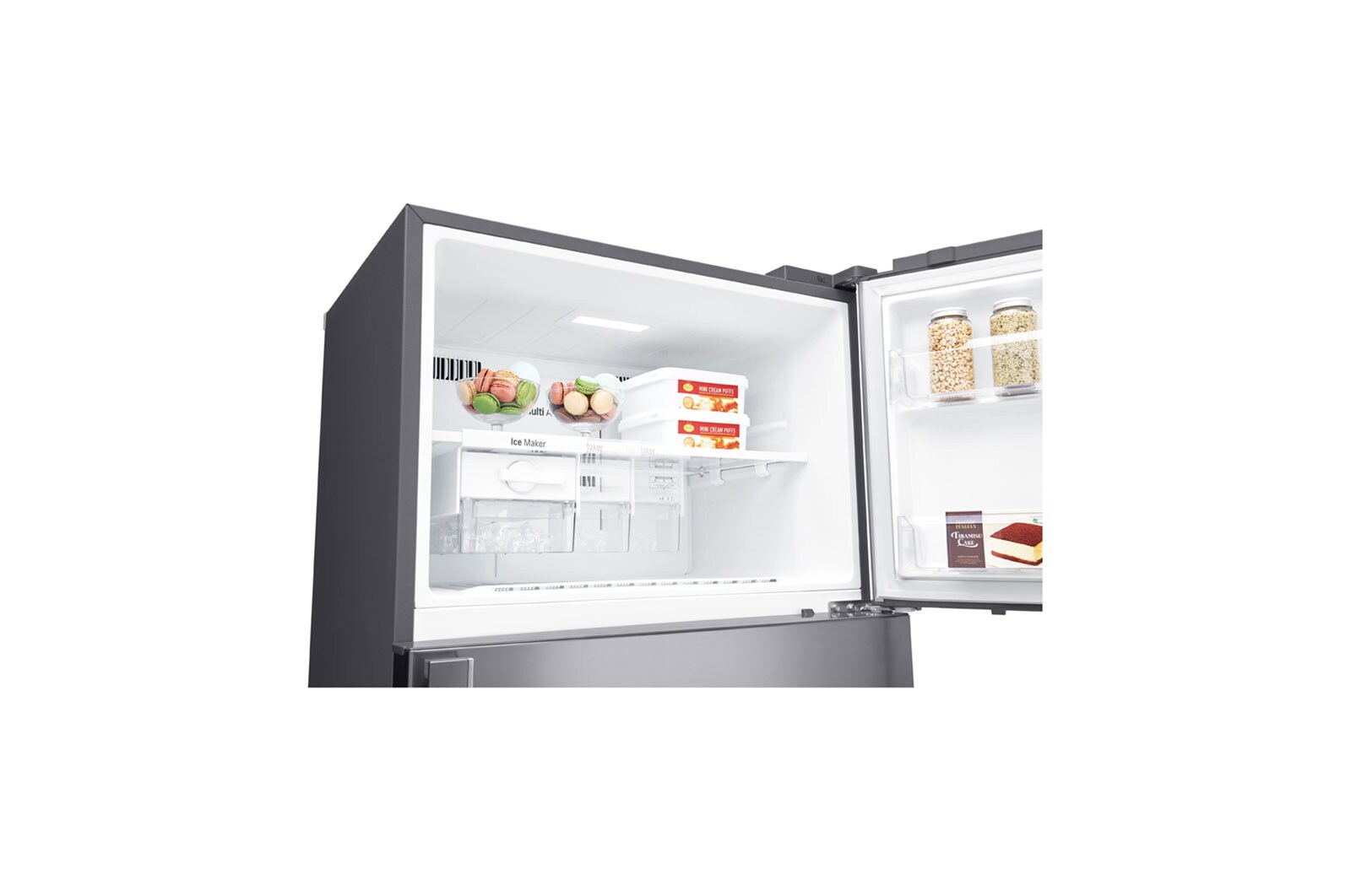 LG 16.9 قدمًا مكعبًا ، ثلاجة بفريزر علوي ، لون فضي بلاتيني ، تدفق هواء متعدد ، ضوء LED ، صينية ثلج متحركة, LT18CBBSLN