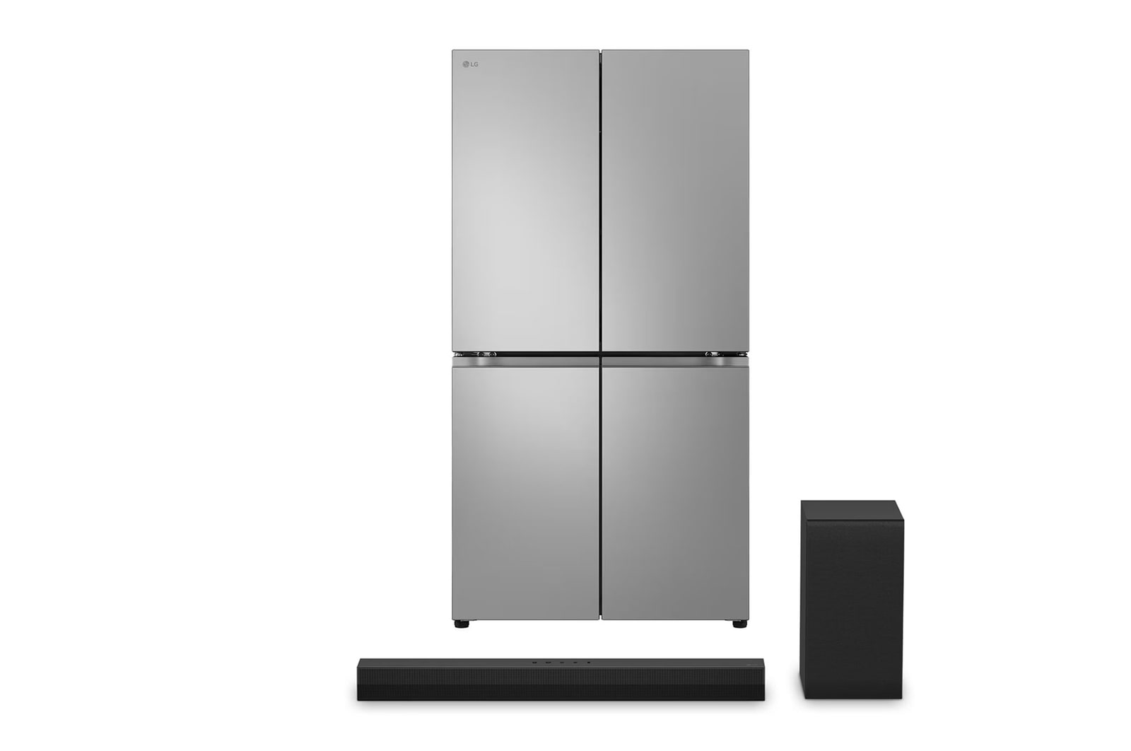 صورة أمامية لـ 27.2 قدمًا، ثلاجة متعددة الابواب، حجم كبير + مكبر LG Soundbar S40T لتلفزيون بـ 2.1 قناة PTLM334BB.S40T