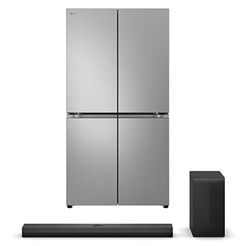 صورة أمامية لـ 27.2 قدمًا، ثلاجة متعددة الابواب، حجم كبير + مكبر صوت LG Soundbar S70TY للتلفزيون مع تقنية Dolby Atmos و3.1.1 قناة PTLM334BB.S70TY