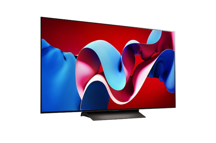 صورة جانبية بزاوية مائلة لليمين لتلفزيون LG OLED evo TV، OLED C4