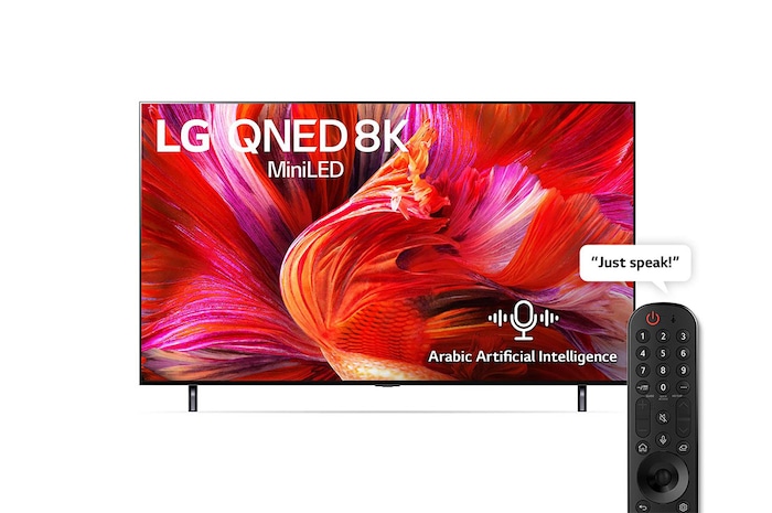 LG سلاسل تلفزيون QNED 75 بوصة QNED95، تصميم شاشة سينمائية 8K بتقنية HDR السينمائية ومنصة WebOS الذكية وميزة تقنية ThinQ AI Mini LED, 75QNED95VPA