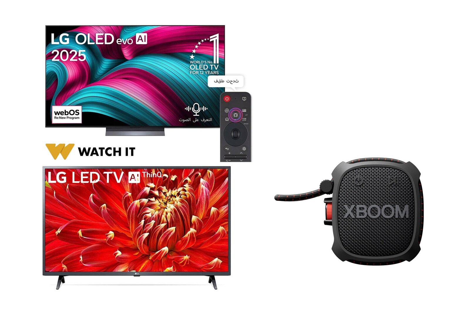 صورة أمامية لـ تلفزيون LG OLED evo AI C5 مقاس 55 بوصة بدقة 4K 144Hz ومدعوم بجهاز التحكم AI Magic remote وواجهة webOS25 طراز عام 2025 + سلاسل تلفزيون LED الذكي مقاس 43 بوصة LM6370 من LG، تلفزيون LED الذكي بتقنية Full HD HDR، تلفزيون w/ThinQ AI OLED55C56LA.43LXG