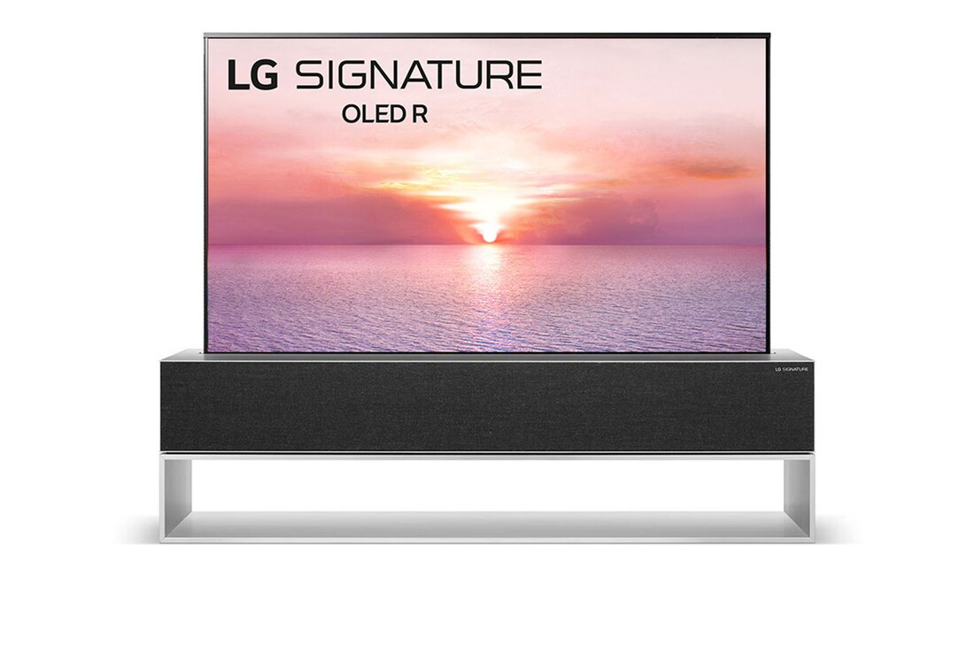 Front view of the TV screen rolled out with logo