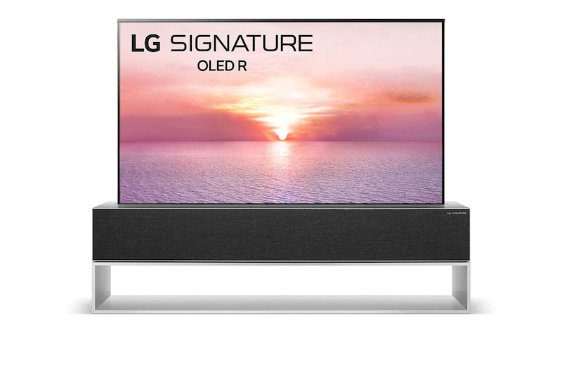 Front view of the TV screen rolled out with logo