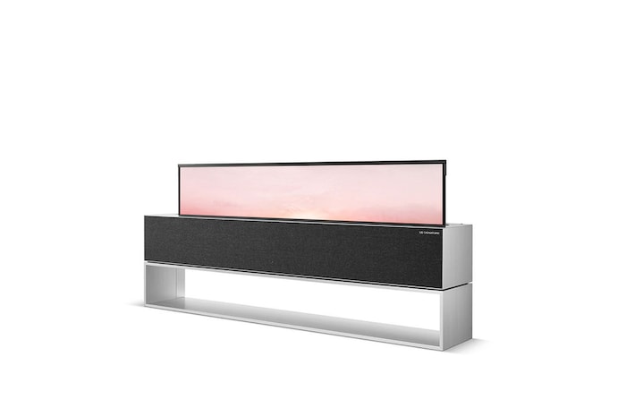 Left side view of the TV screen rolling out