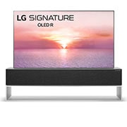 Front view of the TV screen rolled out with logo