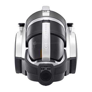 صورة أمامية لـ مكنسة كهربائية من LG ذات هيكل أسطواني، بقدرة 1800 واط، سعة صندوق الغبار 1.2 لتر، وبلون فضي لامع VK7317NHT