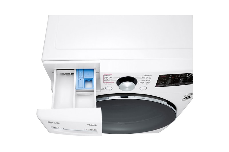 LG غسالة سعة 13 كجم ، غسالة ذات تحميل أمامي بتقنية ™AI DD (عناية ذكية مع حماية أكبر بنسبة ٪18 للأقمشة) ، لون أبيض ، ™ThinQ (Wi-Fi) ،, WF1310WHT