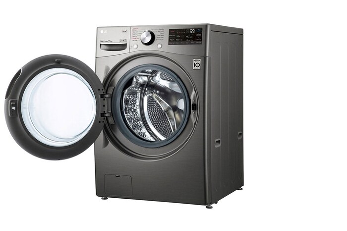 LG ذات تحميل أمامي سعة 15 كجم | ™SmartThinQ | باب من الزجاج المقوى , WF1510XMT