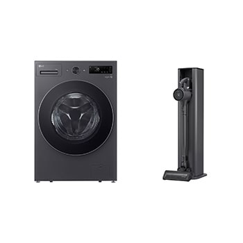 صورة أمامية لـ غسالة أمامية 20 كجم AI DD ستيم TurboWash360 + LG CordZero™ A9Kompressor، محطة شحن ذاتية التفريغ، مكنسة كهربائية يدوية WFN2010BST.A9XULTR