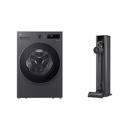 غسالة أمامية 20 كجم AI DD ستيم TurboWash360 + LG CordZero™ A9Kompressor، محطة شحن ذاتية التفريغ، مكنسة كهربائية يدوية