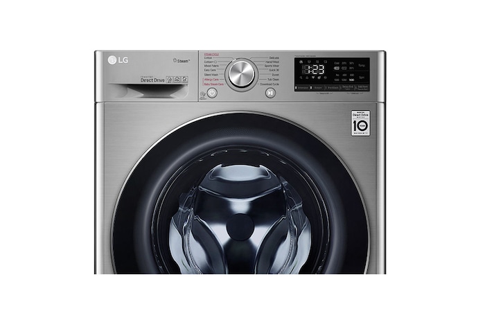 LG سعة 8 كجم، تحميل أمامي، لون فضي، 6 Motion DD، محرك الدفع المباشر العاكس، تنظيف بالبخار, WFV0812XM