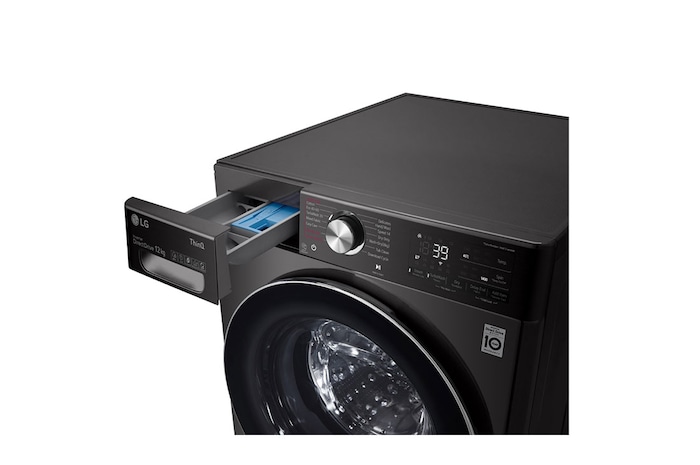 LG سعة 12 كجم، تحميل أمامي، لون أسود، تقنية Smart ThinQ، محرك الدفع المباشر العاكس، TurboWash, WFV1214BST1