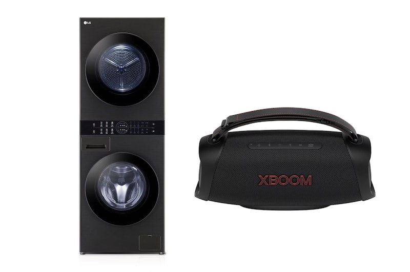 صورة أمامية لـ تحميل أمامي | لوحة تحكم بالمنتصف | 13 كجم غسيل | 10 كجم تجفيف + LG XBOOM Go XG8T WK1310BST.XG8T