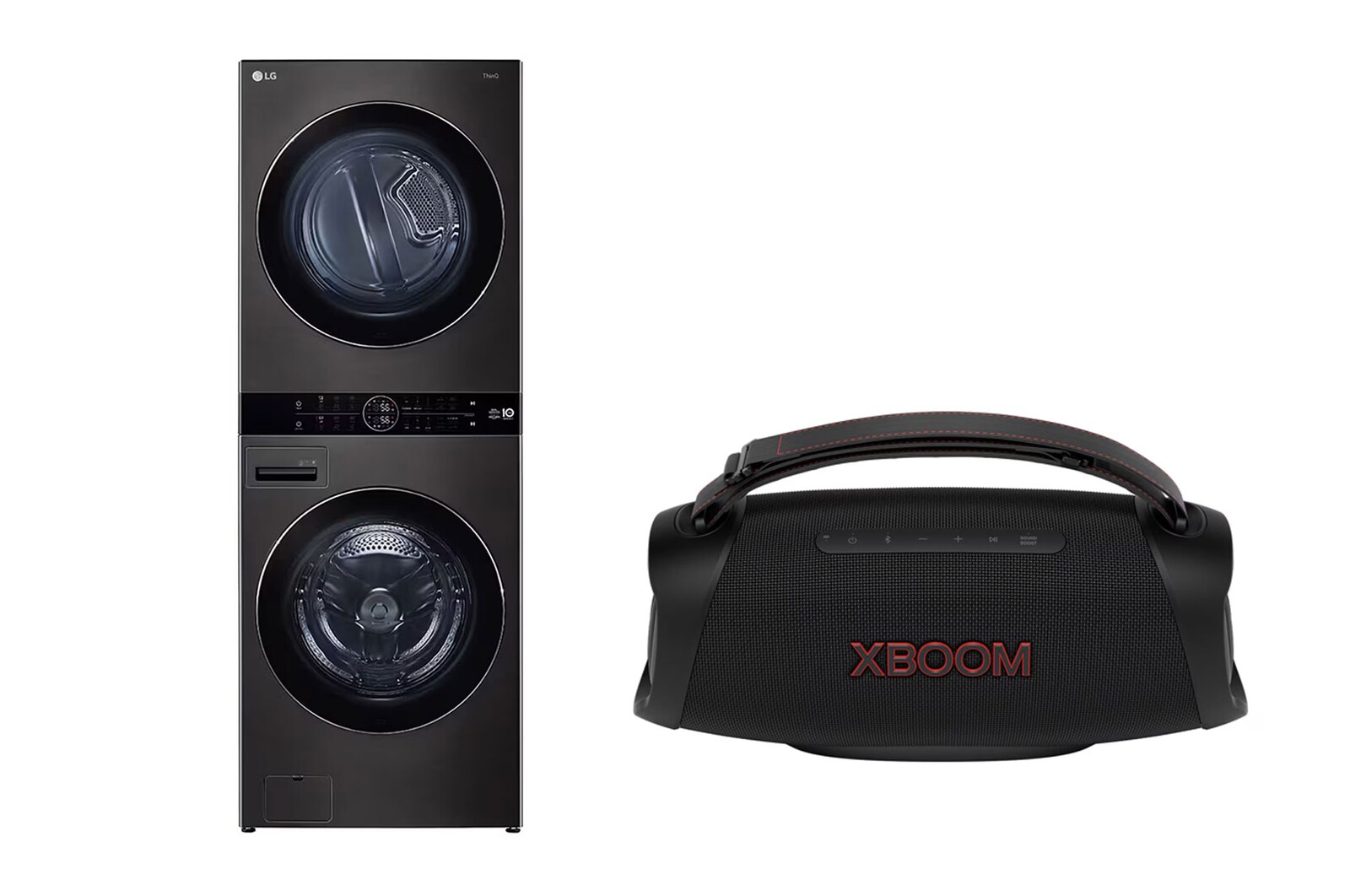 صورة أمامية لـ غسالة ومجفف وحدة واحدة| 21 كجم | تحميل أمامي | مع لوحة تحكم بالمنتصف | AI D | TurboWash™ 360 | ™+Steam + LG XBOOM Go XG8T WK2116BST1.XG8T