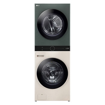صورة أمامية لـ غسالة LG سعة 25 كجم / مجفف سعة 20 كجم│ غسالة أمامية التحميل │ WashTower‏ │ Center Control│ مدمج│ حل غسيل ذكي│ AI DD‏│ TurboWash 360‏│ Steam│ بيج طبيعي/ أخضر WK2520GBT