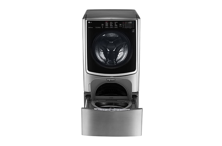 LG غسالة 21 كجم مع 12 كجم مجفف + 3.5 كجم غسالة صغيرة، لون فضي ، Smart ThinQ (Wi-Fi) ، بخار ، غسيل تيربو, WST2112XM