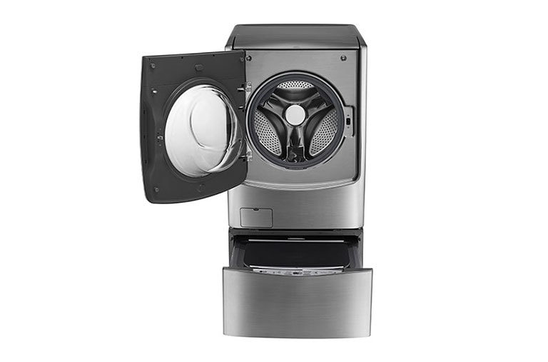 LG غسالة 21 كجم مع 12 كجم مجفف + 3.5 كجم غسالة صغيرة، لون فضي ، Smart ThinQ (Wi-Fi) ، بخار ، غسيل تيربو, WST2112XM