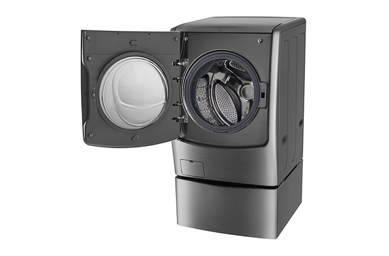 LG غسالة 21 كجم مع 12 كجم مجفف + 3.5 كجم غسالة صغيرة، لون فضي ، Smart ThinQ (Wi-Fi) ، بخار ، غسيل تيربو, WST2112XM