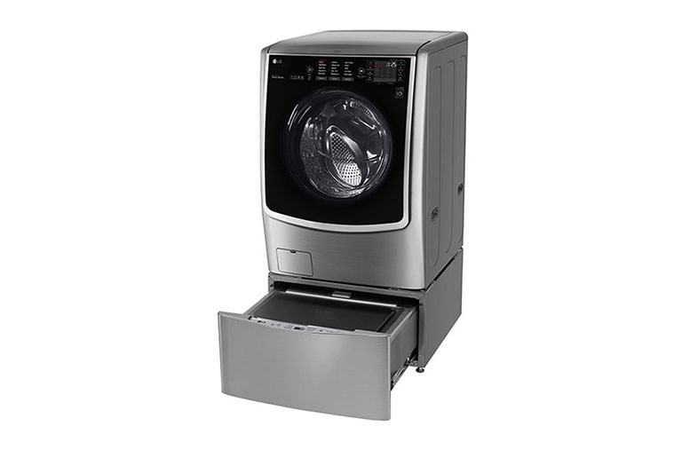 LG غسالة 21 كجم مع 12 كجم مجفف + 3.5 كجم غسالة صغيرة، لون فضي ، Smart ThinQ (Wi-Fi) ، بخار ، غسيل تيربو, WST2112XM