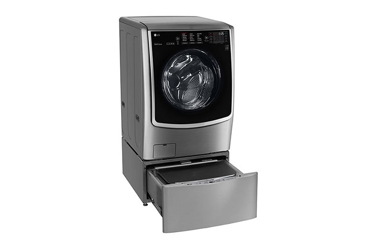 LG غسالة 21 كجم مع 12 كجم مجفف + 3.5 كجم غسالة صغيرة، لون فضي ، Smart ThinQ (Wi-Fi) ، بخار ، غسيل تيربو, WST2112XM