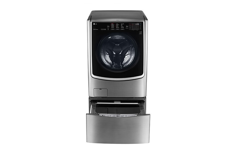 LG غسالة 21 كجم مع 12 كجم مجفف + 3.5 كجم غسالة صغيرة، لون فضي ، Smart ThinQ (Wi-Fi) ، بخار ، غسيل تيربو, WST2112XM