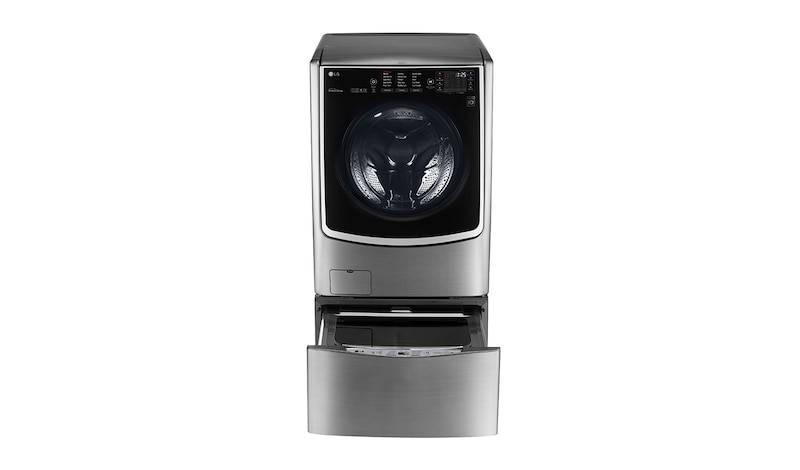 LG غسالة 21 كجم مع 12 كجم مجفف + 3.5 كجم غسالة صغيرة، لون فضي ، Smart ThinQ (Wi-Fi) ، بخار ، غسيل تيربو, WST2112XM