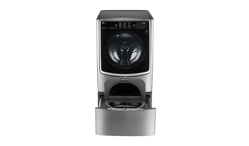 LG غسالة 21 كجم مع 12 كجم مجفف + 3.5 كجم غسالة صغيرة، لون فضي ، Smart ThinQ (Wi-Fi) ، بخار ، غسيل تيربو, WST2112XM