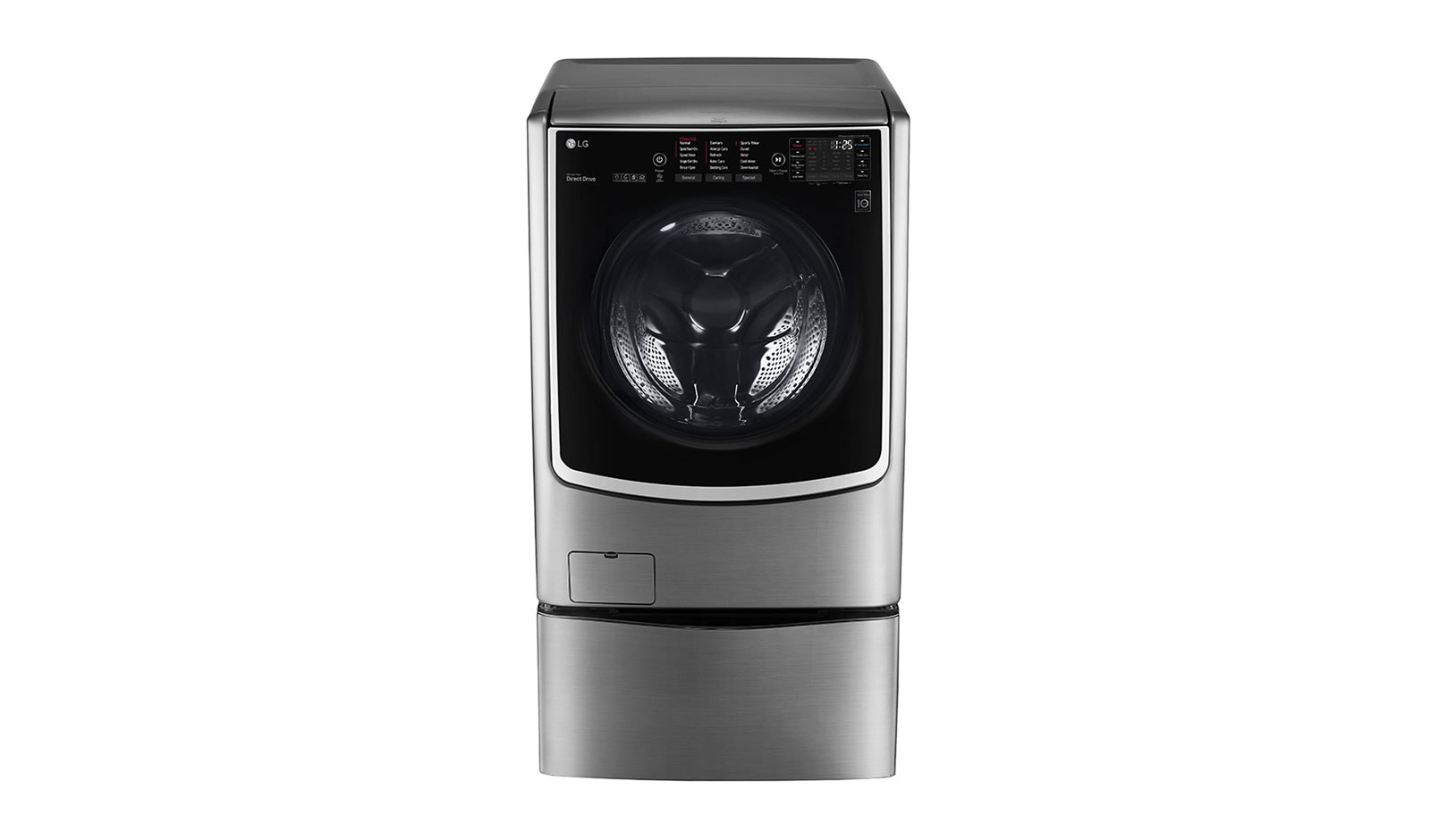LG غسالة 21 كجم مع 12 كجم مجفف + 3.5 كجم غسالة صغيرة، لون فضي ، Smart ThinQ (Wi-Fi) ، بخار ، غسيل تيربو, WST2112XM
