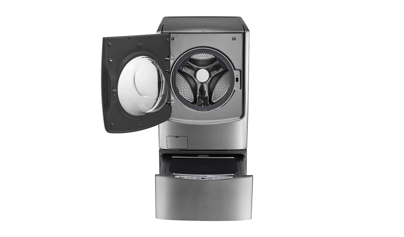 LG غسالة 21 كجم مع 12 كجم مجفف + 3.5 كجم غسالة صغيرة، لون فضي ، Smart ThinQ (Wi-Fi) ، بخار ، غسيل تيربو, WST2112XM