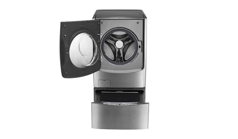 LG غسالة 21 كجم مع 12 كجم مجفف + 3.5 كجم غسالة صغيرة، لون فضي ، Smart ThinQ (Wi-Fi) ، بخار ، غسيل تيربو, WST2112XM