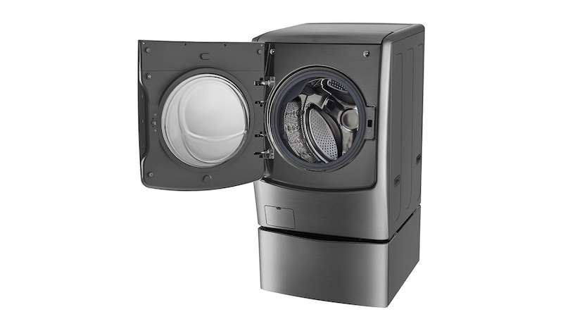 LG غسالة 21 كجم مع 12 كجم مجفف + 3.5 كجم غسالة صغيرة، لون فضي ، Smart ThinQ (Wi-Fi) ، بخار ، غسيل تيربو, WST2112XM