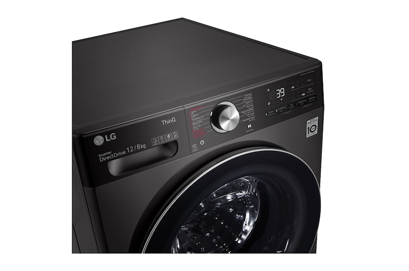 LG غسالة سعة 12 كجم مع مجفف سعة 8 كجم ، غسالة بتعبئة أمامية بتقنية ™AI DD (عناية ذكية مع حماية أكبر بنسبة ٪18 للأقمشة) ، لون فولاذي أسود ، لوح معدني جديد ، بخار + (العناية بالتجاعيد والحساسية) ، غسيل تربو 360 (39 دقيقة) ، ThinQ™ (Wi-Fi) ،., WSV1208BST
