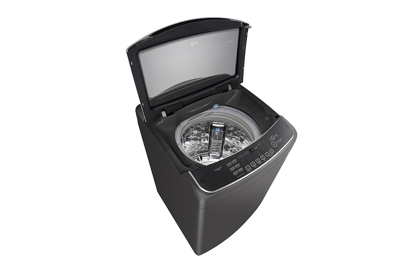 LG غسالة تعبئة علوية سعة 11 كجم ، لون أسود متوسط ، ™TurboWash3D ، بخار ، تنظيف الحوض ، حوض من الفولاذ المقاوم للصدأ بالكامل ، ™ThinQ, WTS11HHDK
