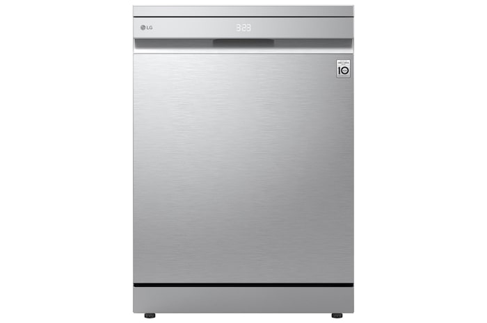غسالة أطباق 14 مكان QuadWash™ TrueSteam™ + مكنسة كهربائية من LG ذات هيكل أسطواني، بقدرة 1800 واط، سعة صندوق الغبار 1.2 لتر، وبلون فضي لامع