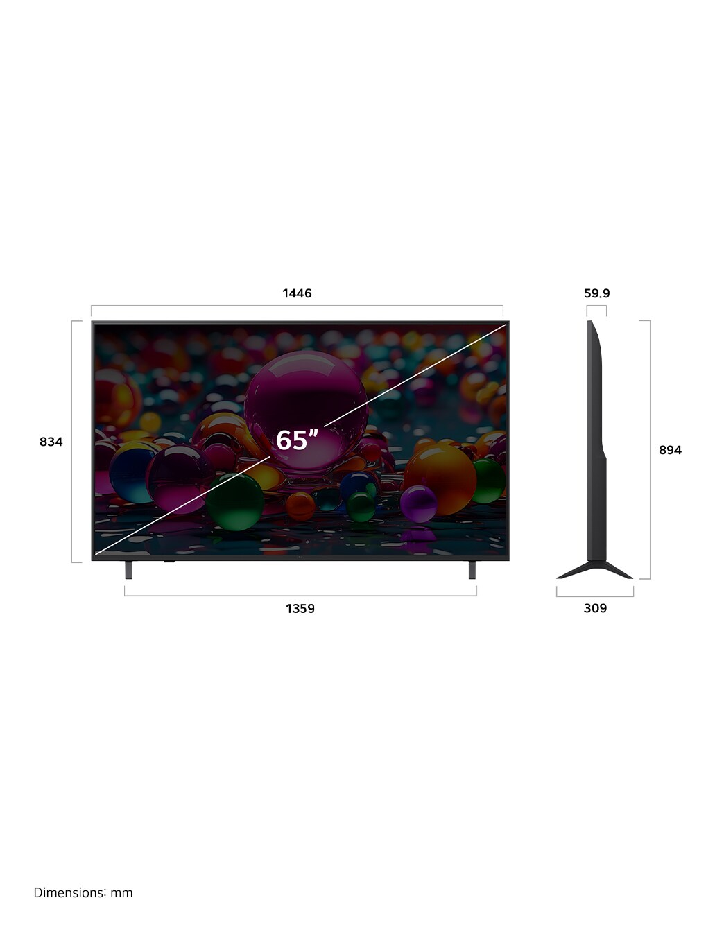 65 inch LG UHD AI UA80 4K Smart TV HDR10 webOS25 2025