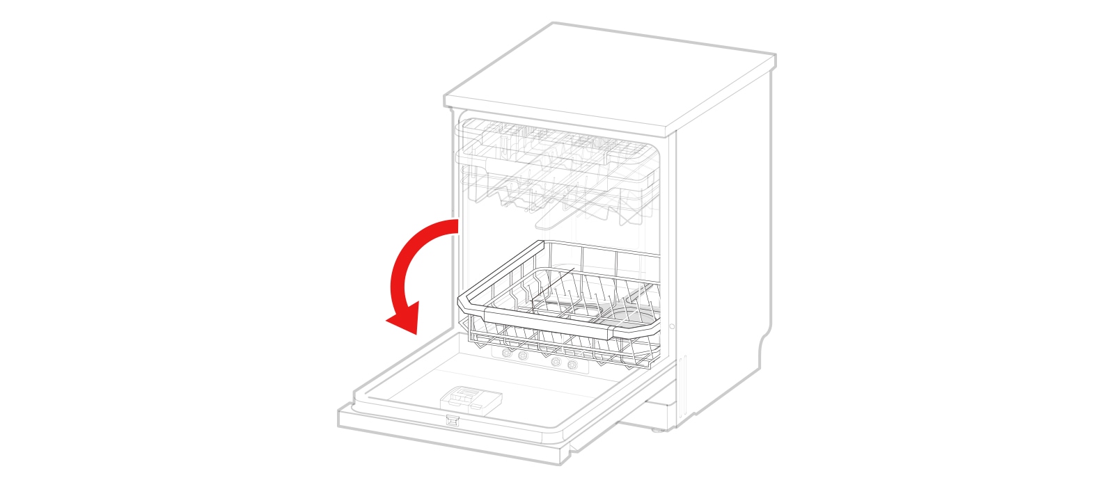 Open the dishwasher door and pull out the lower rack.