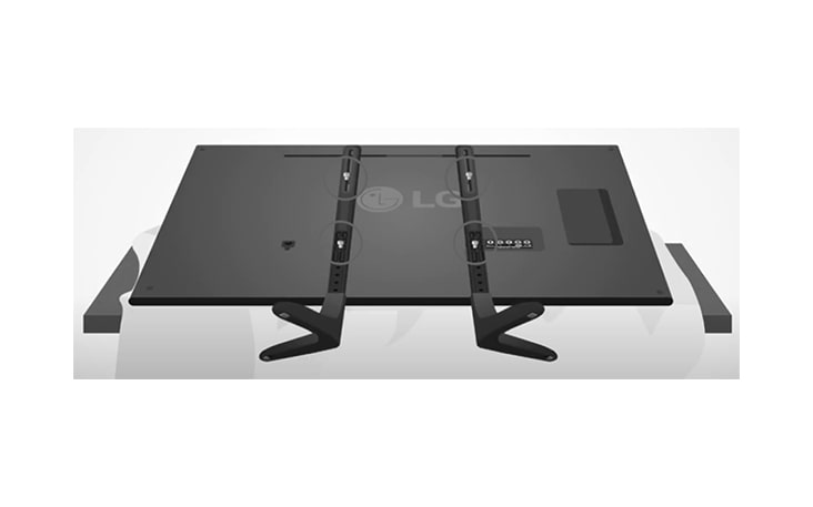 If the top of the bracket protrudes from the TV set reassemble the bracket Position the base part of the stand as close to the bottom part of the TV set as possible and use the four screws to fasten the bracket Screw the two lower parts of the bracket first followed by the two upper parts