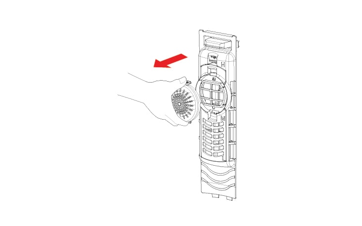 Push the upper and lower part of the filter down and pull forward