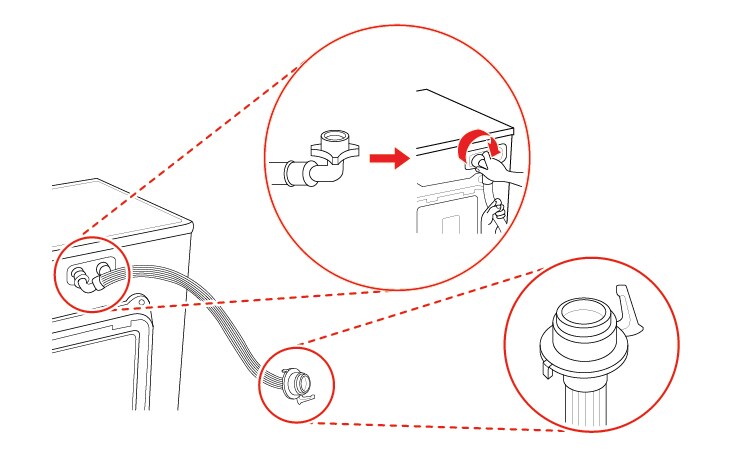 Connect the water inlet hose to the washing machine side you want to install additionally