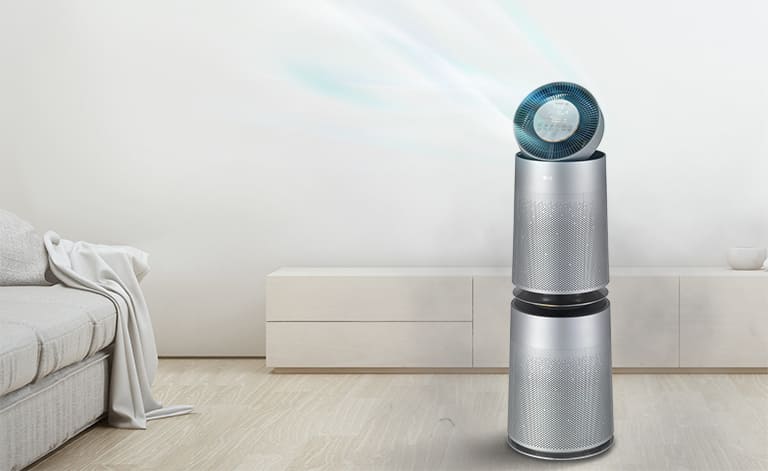 An image of an air purifier running in the living room