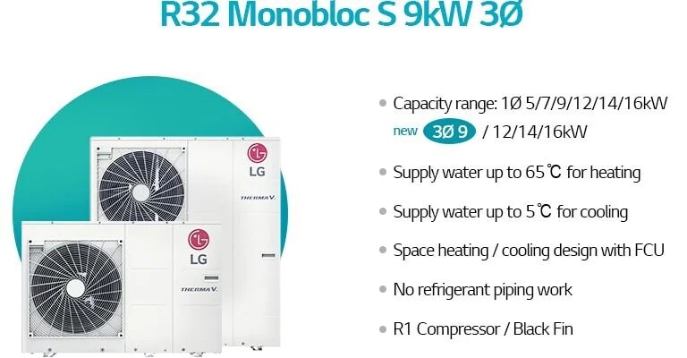 Specification about R32 Monobloc S 9kW 3-Phase heat pump