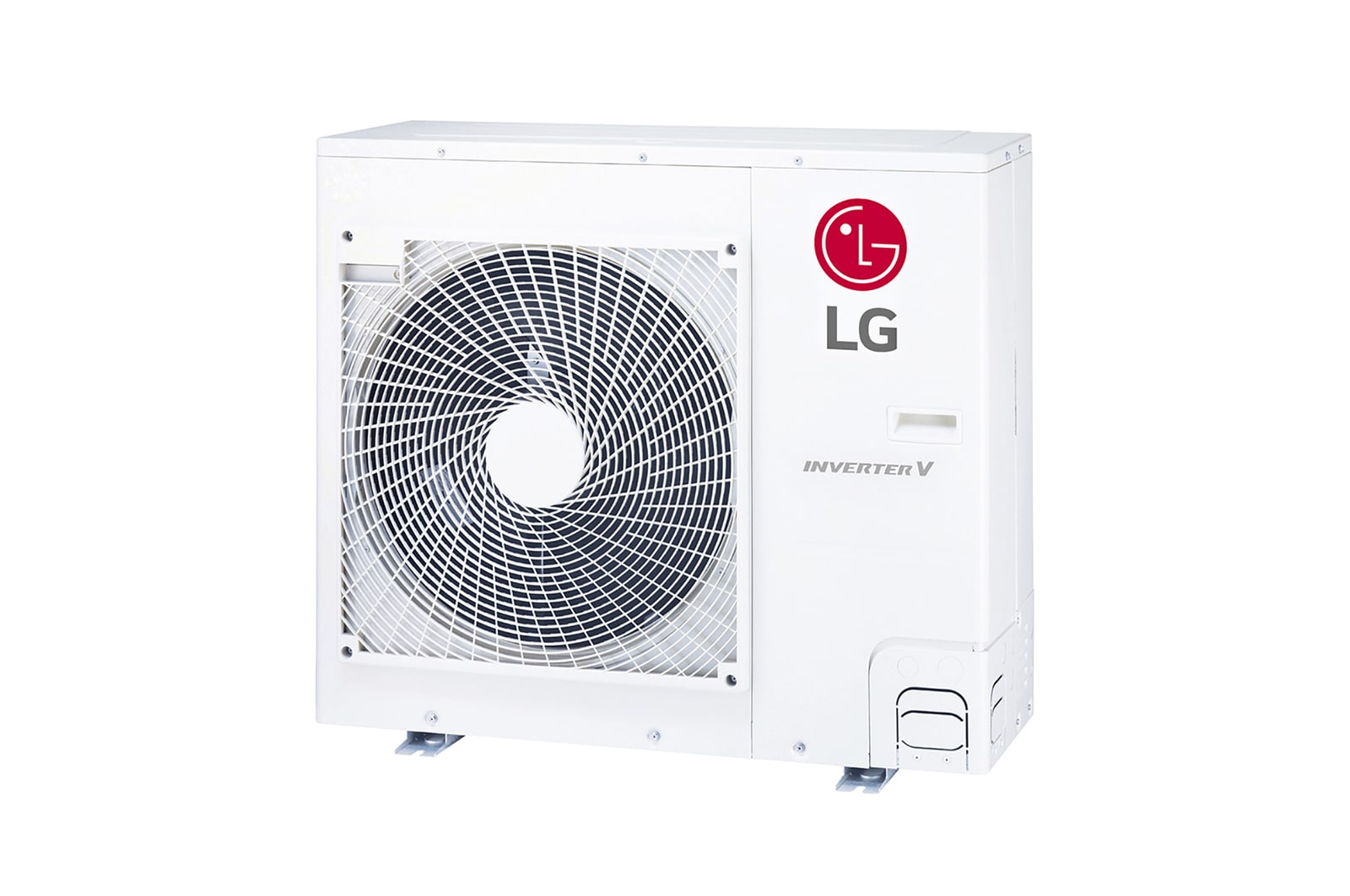 LG Single Split Outdoor Unit has a long rectangular shape and has a large fan built-in inside.
